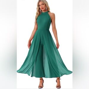 Allegra K Green Halter Skirty Jumpsuit - size Large